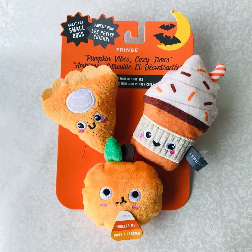 Dog Fringe Pumpkin Toy Squeaky  Halloween 3 Pack mini dog toy set